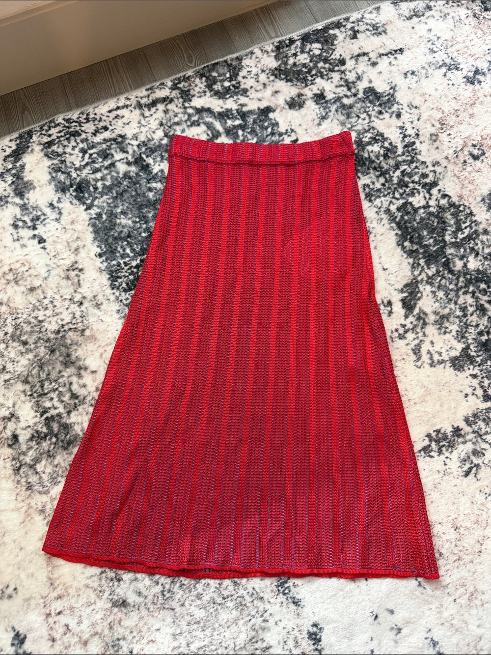 FERRAGAMO Red & Blue Knit Midi Skirt